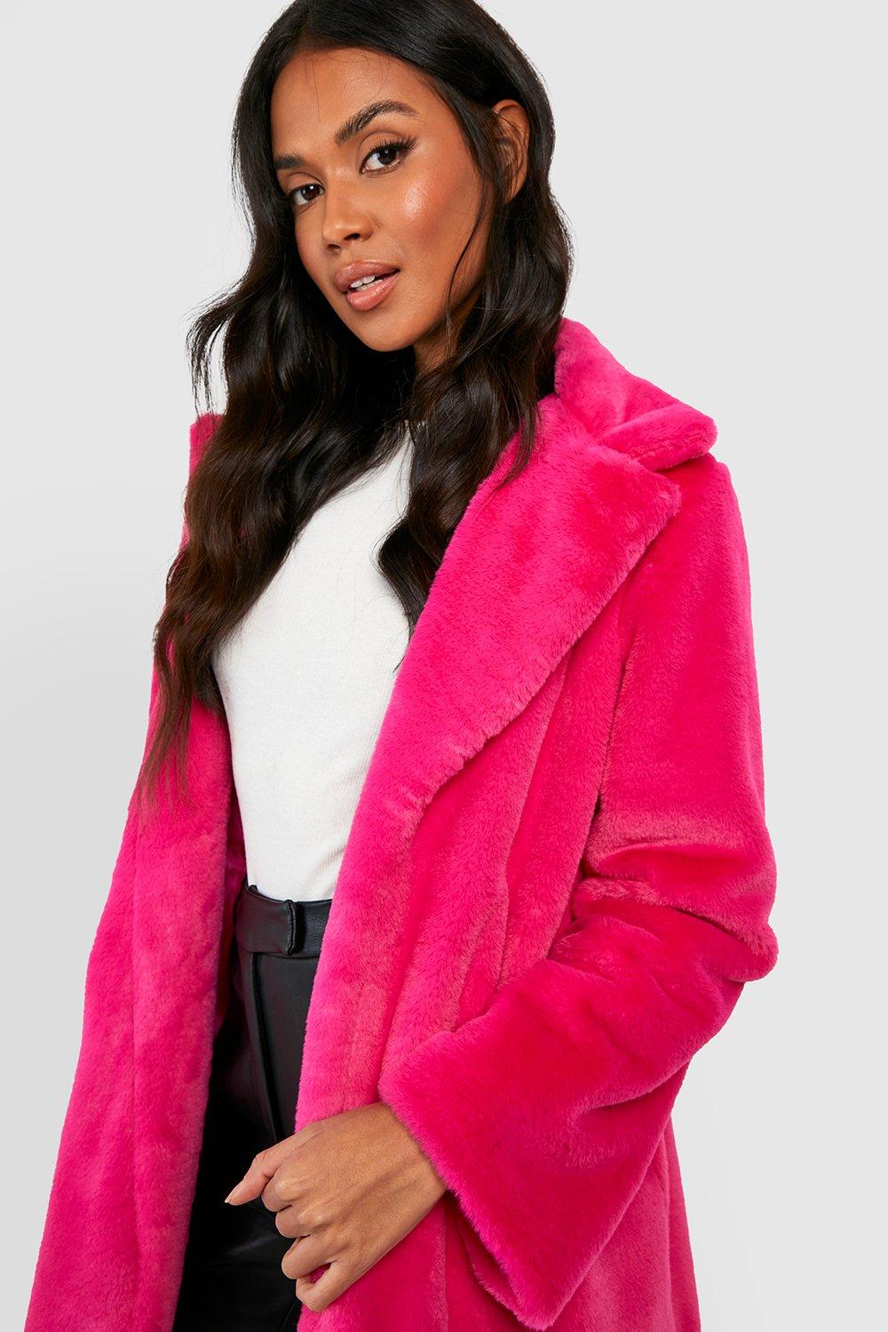 Hot pink faux outlet fur coat